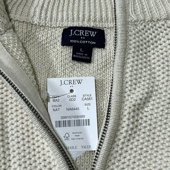 NWT J.Crew Cotton Honeycomb Knit Half-Zip Sweater in Natural Size L - Picture 7 of 9